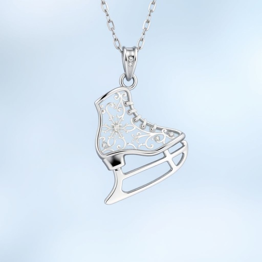 Silver Pendant shape one ice skate with turquoise stripe inside the low thin part blade