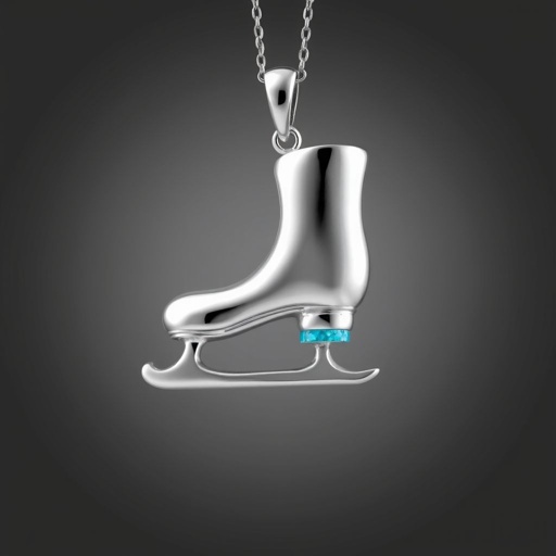 Silver Pendant shape one ice skate with turquoise stripe inside the low thin part blade