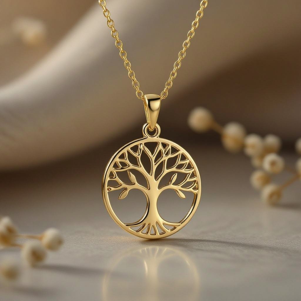 Золотой кулон с изображением дерева узоры с завитками