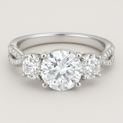 3 stone 4.5 carat wedding ring with twisted pave band 