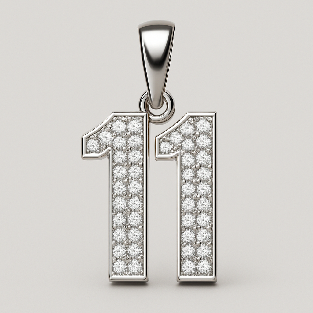 “11” coin diamond pave charm  no coin just letters