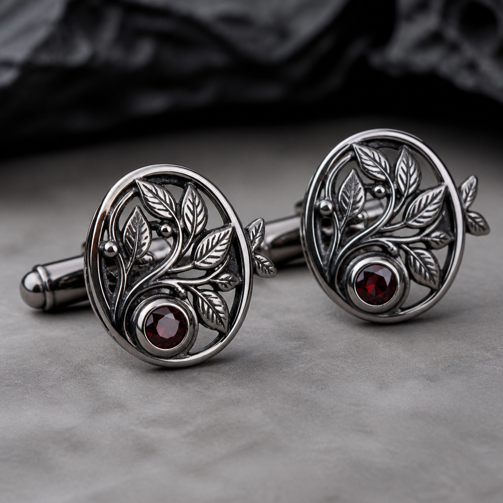 A nature-inspired women's cufflinks made of titanium with garnet stones suitable for daily wear, highly ornate, intricate and elaborate, richly detailed. delicado y sencillo
photorealistic jewelry design, A nature-inspired women's cufflinks made of titanium with garnet stones suitable for daily wear, highly ornate, intricate and elaborate, richly detailed. delicado y sencillo, nature_inspired style, just the design no text