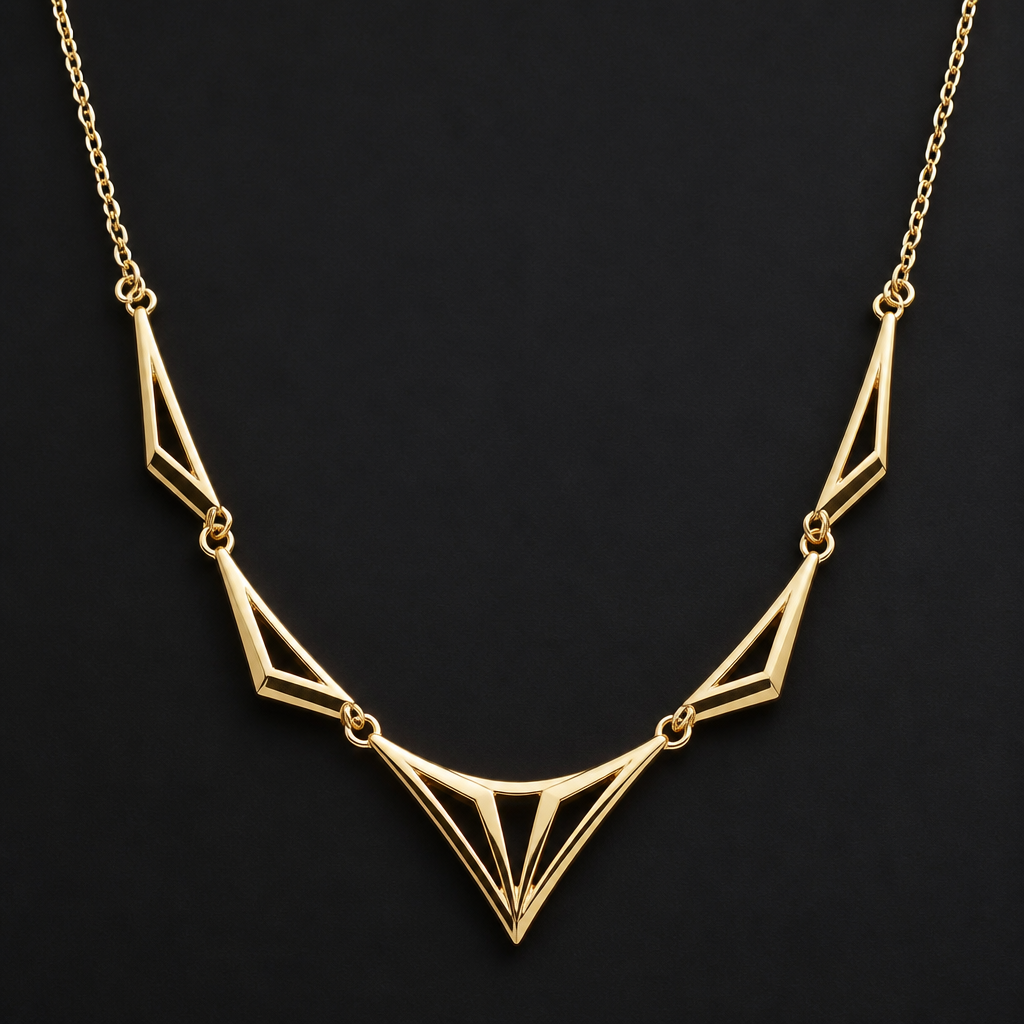 A art deco women's necklace made of gold. simple
photorealistic jewelry design, A art deco women's necklace made of gold. simple, art_deco style, just the design no text