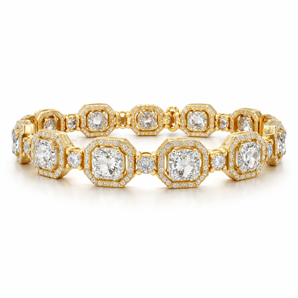 Create a bracelet with hexagon diamonds and octagons alternative gold alternatively