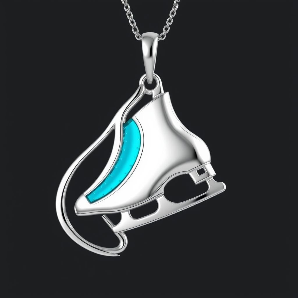Pendant silver with stylized ice figure skating skates. Remove boots and leave only lowest part of skates. Add turquoise