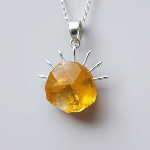Create a pendant with raw natural gemstone pendant shall look like sun rising. Using minimal silver 