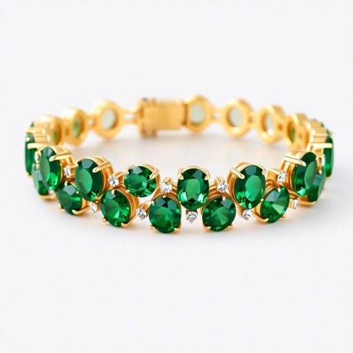Design a 7” bracelet in 14k yellow gold, with fourteen, 4x2.5mm, oval, green alexandrites, and fourteen, 1.6mm, round diamonds, in between each green stone