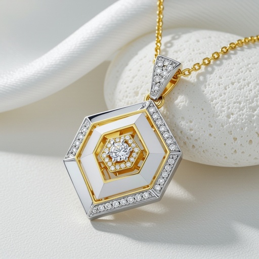 White and yellow gold  Geomatric edgy pendant of diamonds vibes of architectural and edge sthle modern contemporary item