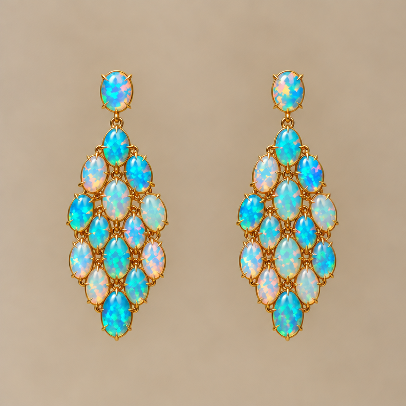 Remove the necklace and change the earrings to a very fine pointed claw setting instead of bezel
edit the attached jewelry design with these instructions: Remove the necklace and change the earrings to a very fine pointed claw setting instead of bezel. keep it photorealistic, just the design no text