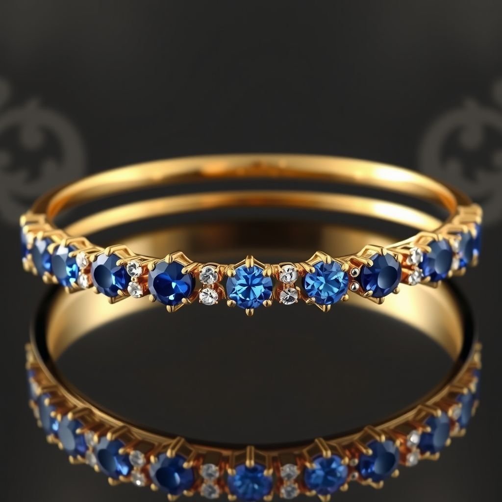 The bracelet should have small stone. The stone should be blue like sky and the bracelet should be not so bad about like new generation. It should be like diamond on this and then at background we can write something like potory or something.