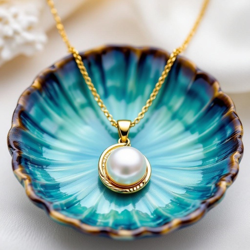 Украшение на шею золотая цепочка с подвеской в виде ракушки с жемчугом внутри