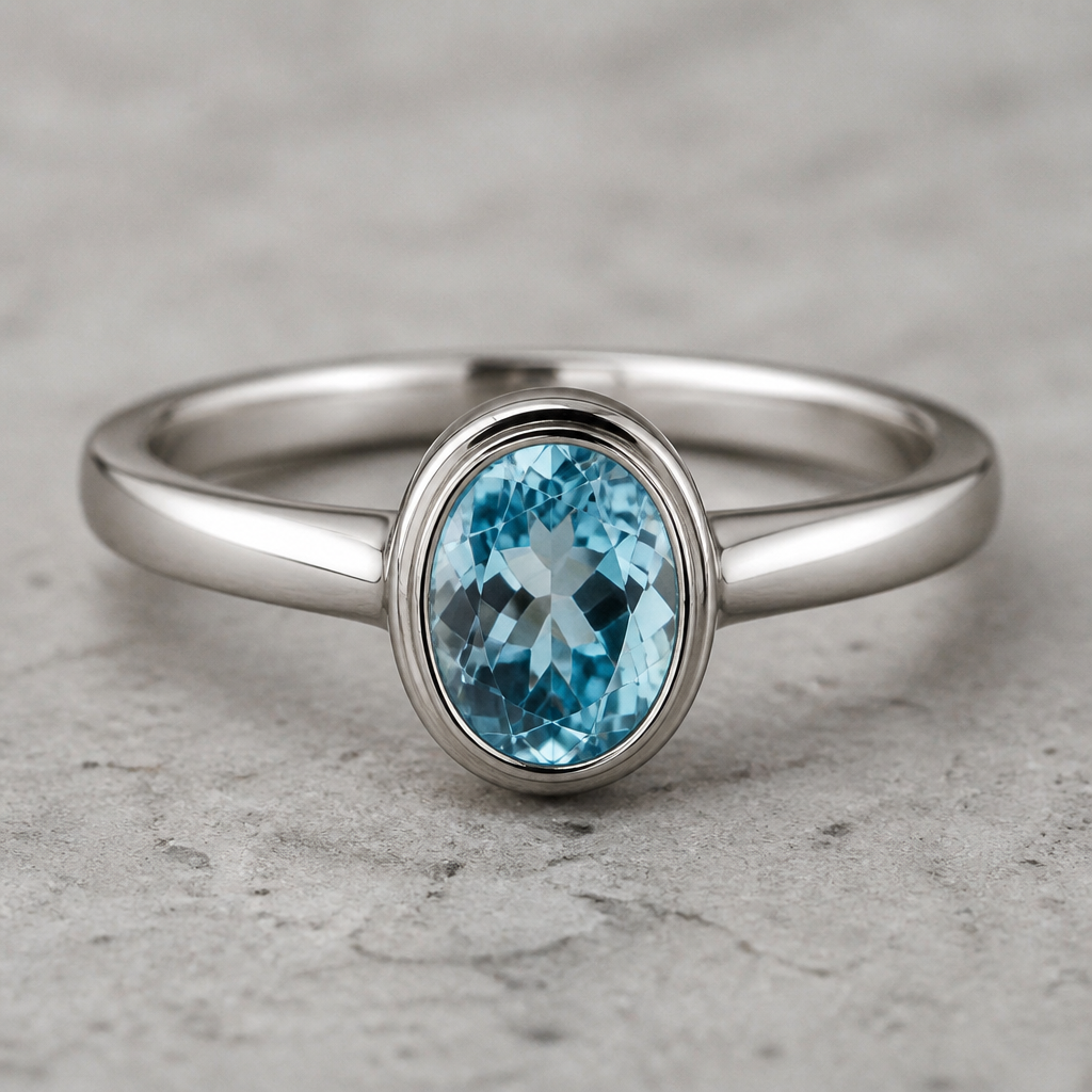 Blue topaz bezel setting oval ring
photorealistic jewelry design, Blue topaz bezel setting oval ring , modern style, just the design no text