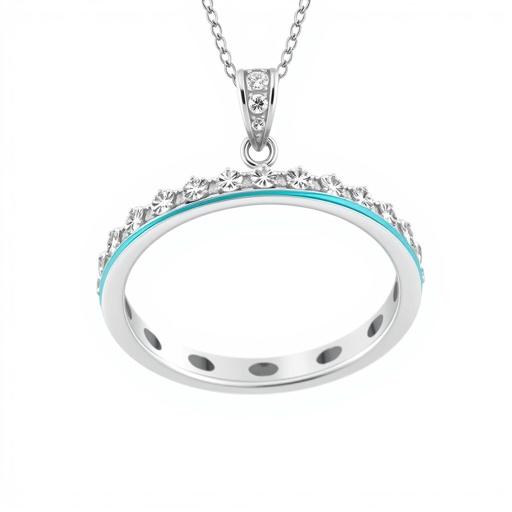 Silver pendant in the shape of ice skating blades with a turquoise stripe within the blade