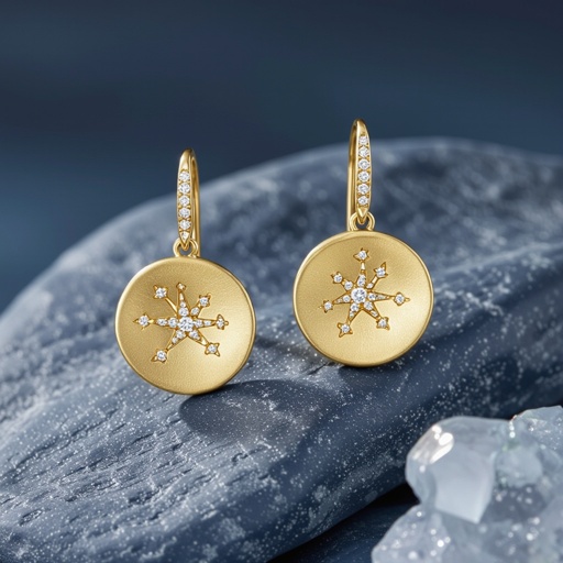 Небольшие золотые матовые серьги в виде созвездия