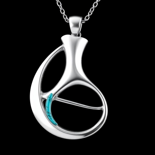 Silver Pendant shape one ice skate with turquoise stripe inside the low thin part blade