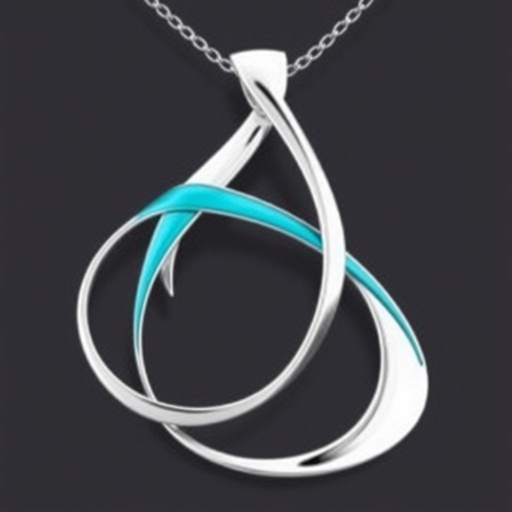 Silver pendant in the shape of ice skating blades with a turquoise stripe within the blade
