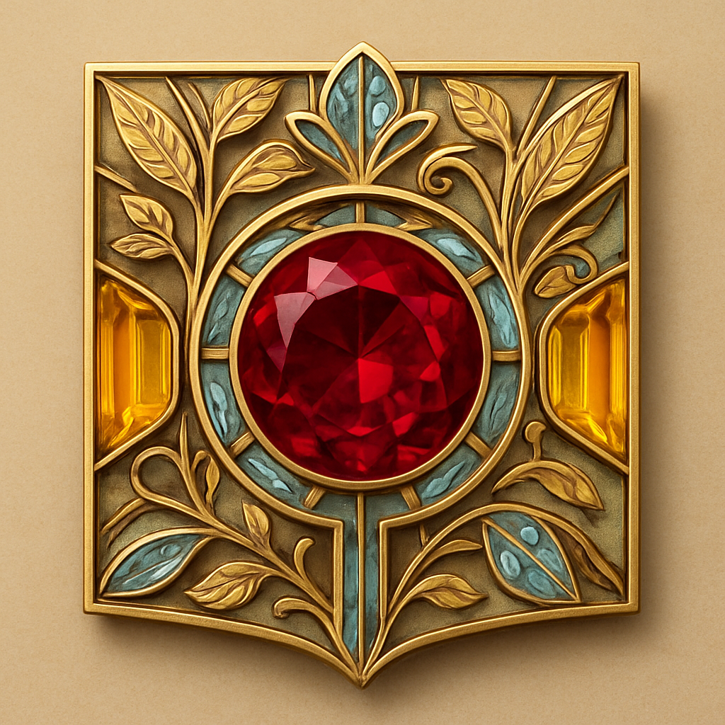 Ruby with citrine and topaz inlays with nature themes