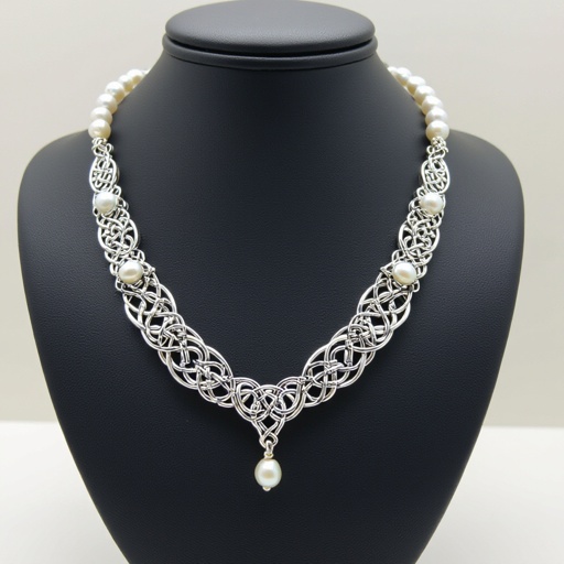 A freshwater sea Pearl Necklace with Celtic knots chains