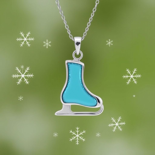 Silver Pendant shape one ice skate with turquoise stripe inside the low thin part blade