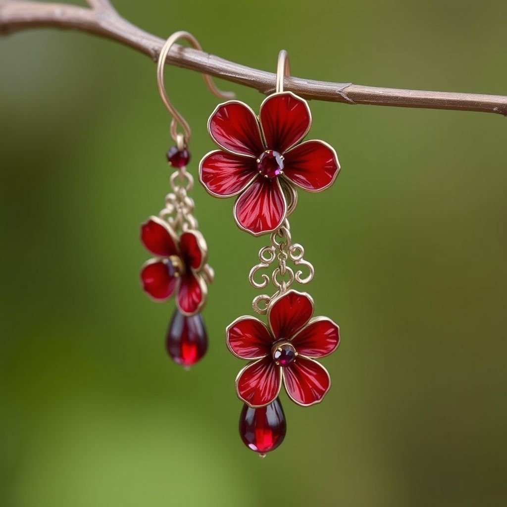 Red flower earrings