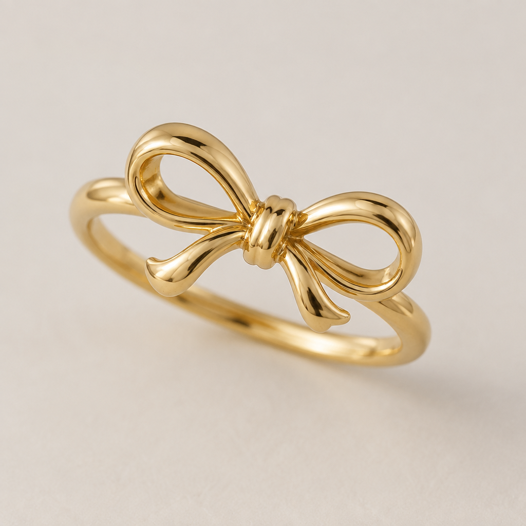A minimalist women's ring made of gold suitable for daily wear, highly ornate, intricate and elaborate, richly detailed. ring with the aesthetic ribbon design and the ribbon is tilting to right.
the ring goes around the ribbon not under the ribbon.
the ribbon is tied like a single knot.
the ribbon has two same size loops.
the ribbon is rounded design not flat.
the tail of the ribbon is short.
both of the ribbon tails is a little bit bendy one to the right and the other to the left.
the ribbon is design is supposed to be wrap around the finger not emerge.
the ring is not so bulky.
photorealistic jewelry design, A minimalist women's ring made of gold suitable for daily wear, highly ornate, intricate and elaborate, richly detailed. ring with the aesthetic ribbon design and the ribbon is tilting to right.
the ring goes around the ribbon not under the ribbon.
the ribbon is tied like a single knot.
the ribbon has two same size loops.
the ribbon is rounded design not flat.
the tail of the ribbon is short.
both of the ribbon tails is a little bit bendy one to the right and the other to the left.
the ribbon is design is supposed to be wrap around the finger not emerge.
the ring is not so bulky., minimalist style, just the design no text