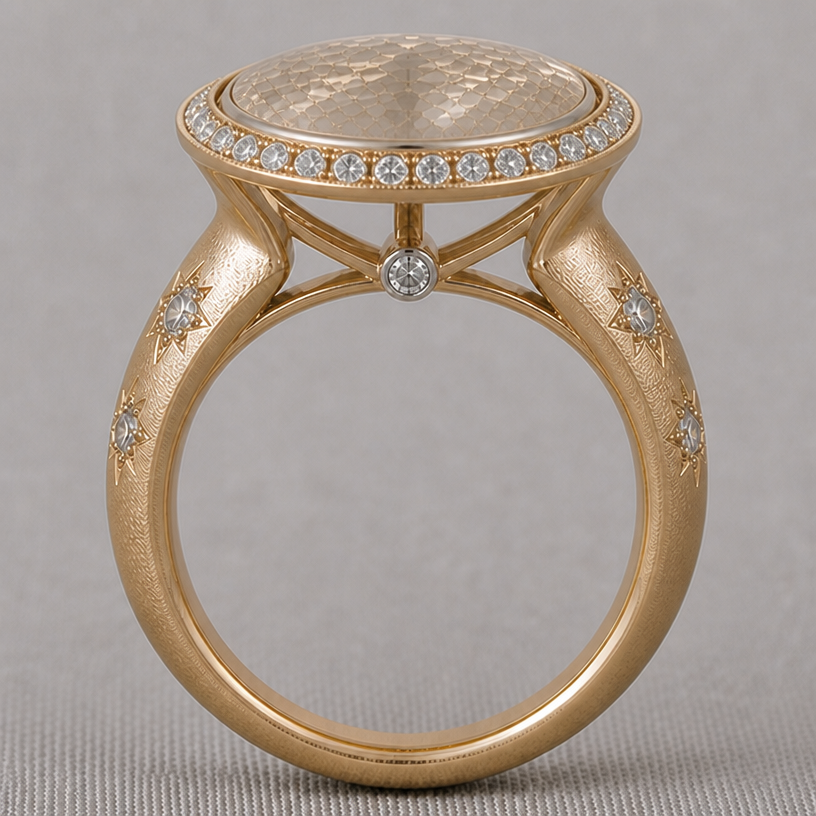 halo should sit flush in with the bezel wall
edit the attached jewelry design with these instructions: halo should sit flush in with the bezel wall. keep it photorealistic, just the design no text