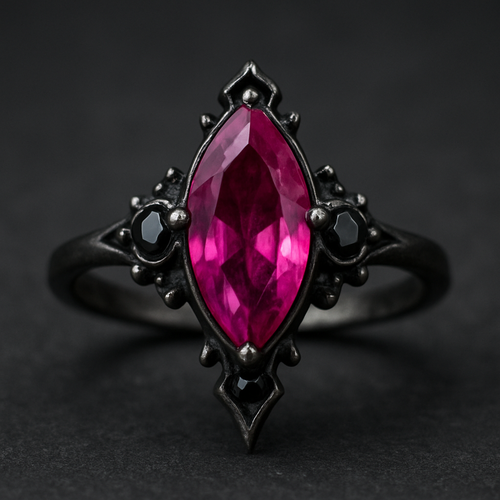 marquise cut purple/pink ruby with extra gems but keep it simple