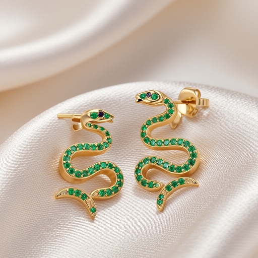 Небольшие золотые матовые серьги в виде символической змеи