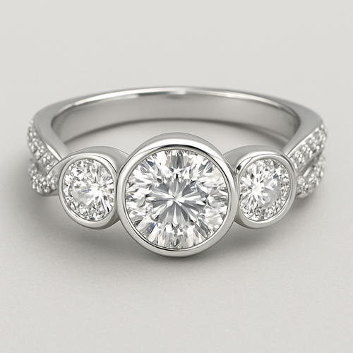 Elegant platinum 4 carat tw 3 stone ring pave twisted band