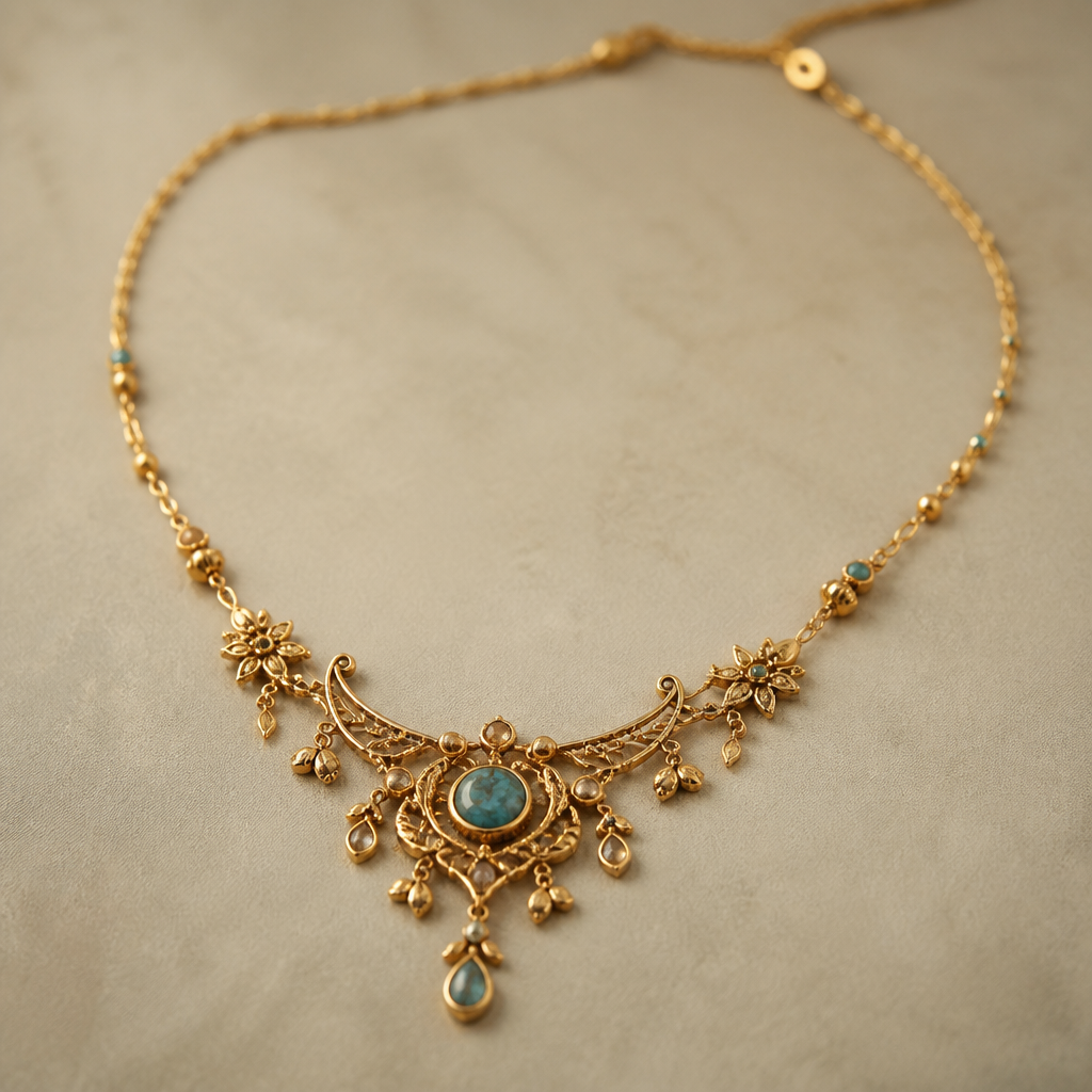 A bohemian women's necklace made of gold suitable for daily wear, highly ornate, intricate and elaborate, richly detailed. Simply
photorealistic jewelry design, A bohemian women's necklace made of gold suitable for daily wear, highly ornate, intricate and elaborate, richly detailed. Simply, bohemian style, just the design no text