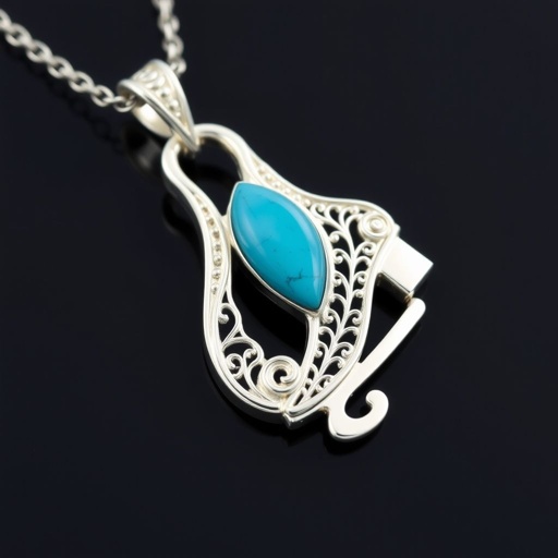 Silver pendant in the shape of figure skating blades without boots with one blade only made of turquoise