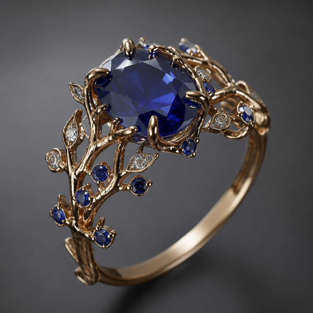 A cocktail women's ring with sapphire stones, highly ornate, intricate and elaborate, richly detailed. delicado , sencillo y que salgan unas mini ramitas que sujetan la gema
photorealistic jewelry design, A cocktail women's ring with sapphire stones, highly ornate, intricate and elaborate, richly detailed. delicado , sencillo y que salgan unas mini ramitas que sujetan la gema, cocktail style, just the design no text