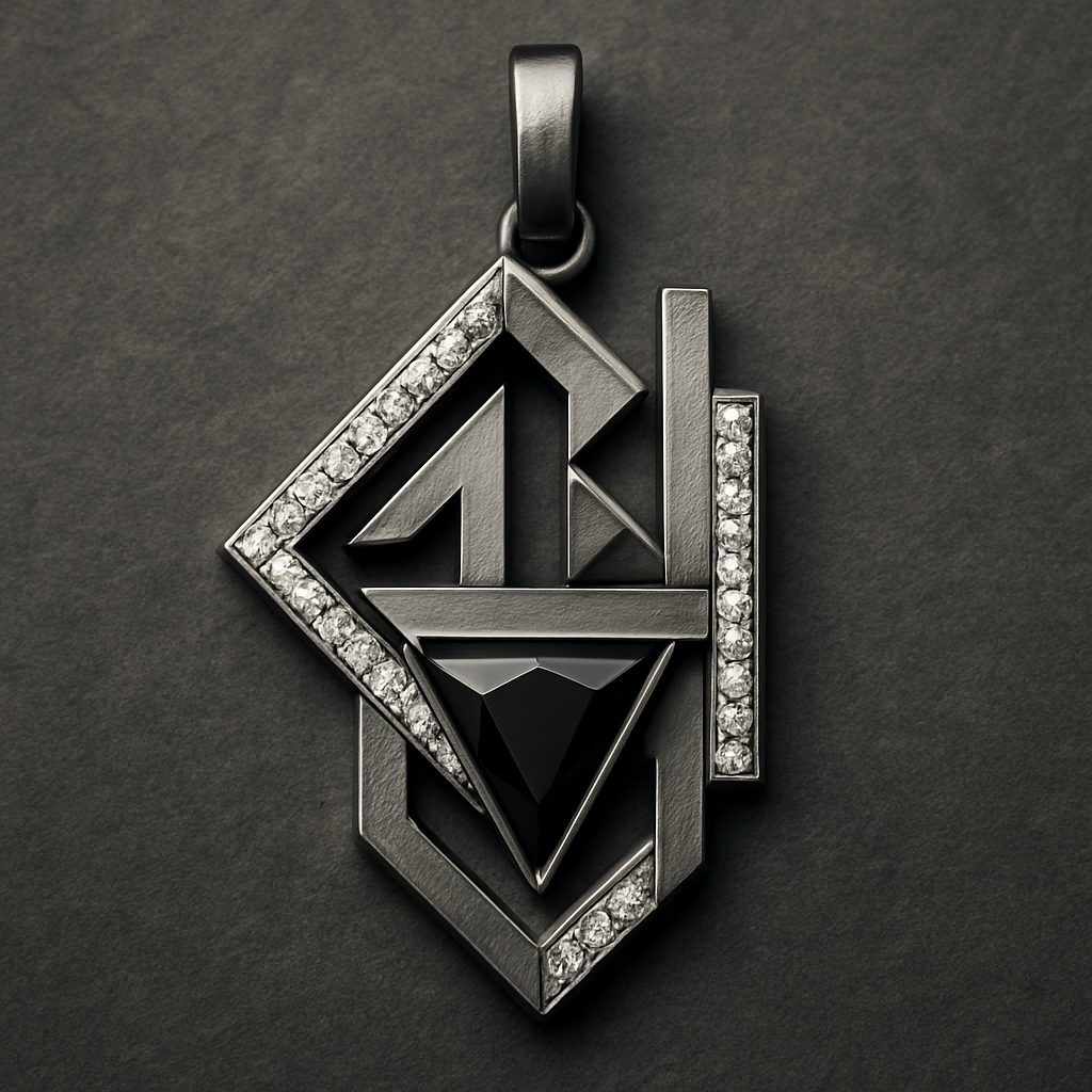 Geomatric pendant of set men collection of diamonds and stones of edgy styles and architectural 