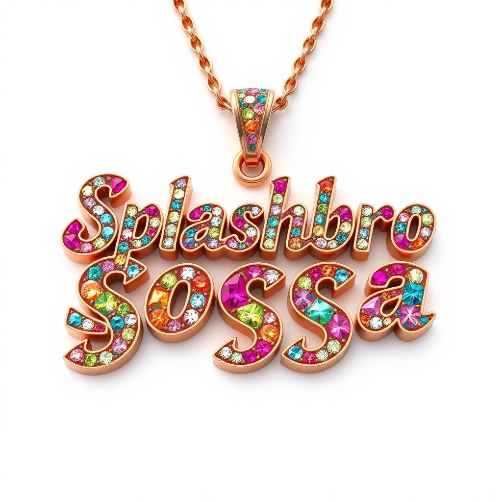 Create a big pendant that say Splashbro Sosa with mosaic, & vvs colored diamonds with a plate for men rapper