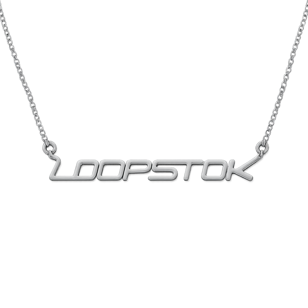 silver necklace with the word LOOPSTOK