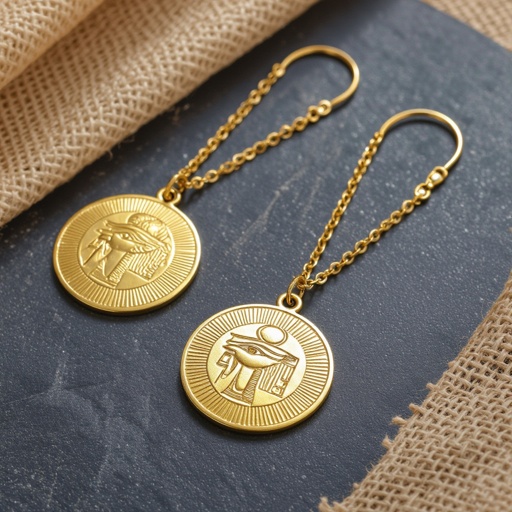 Zotot long earrings with a pendant symbolic image of the Egyptian god Ra symbol of the sun long chains