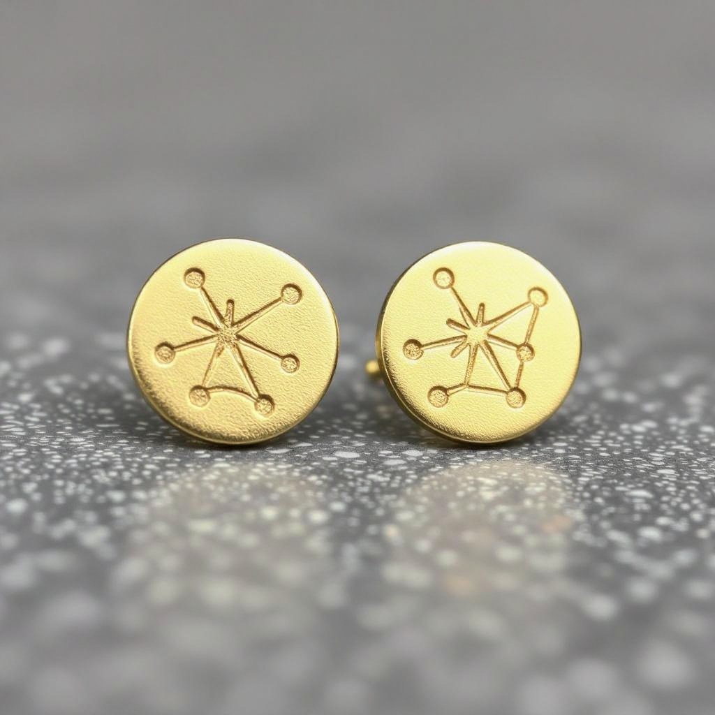 Небольшие золотые матовые серьги в виде созвездия