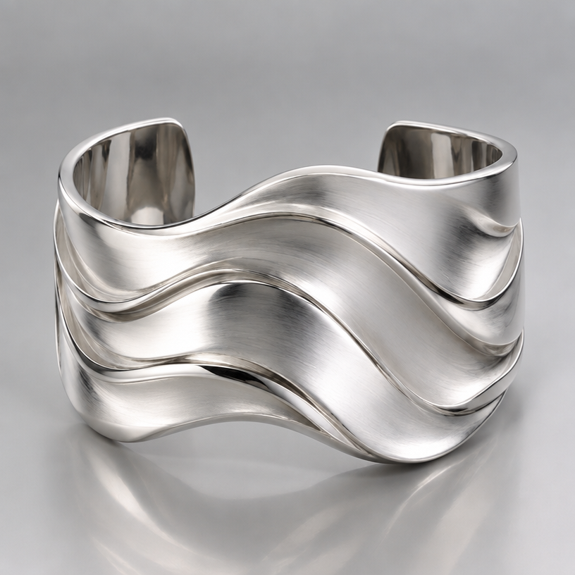 Wider wave
edit the attached jewelry design with these instructions: Wider wave. keep it photorealistic, just the design no text