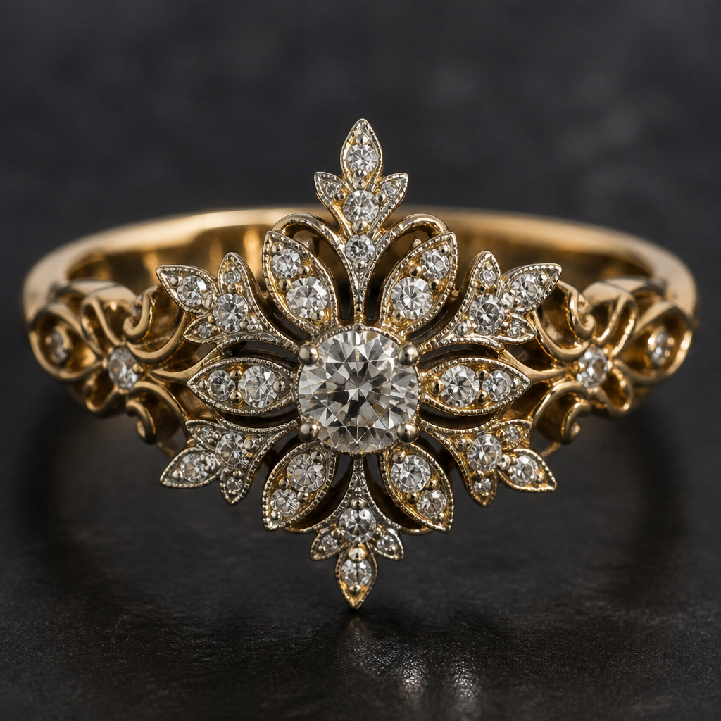 A victorian women's ring. snowflake
photorealistic jewelry design, A victorian women's ring. snowflake, victorian style, just the design no text