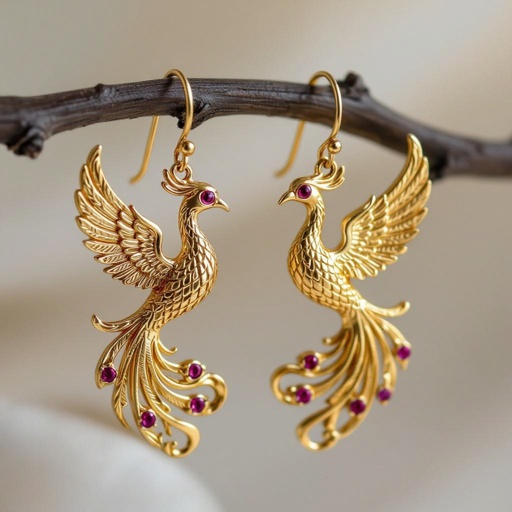 Миниатюрные аккуратные серьги с птицей феникс