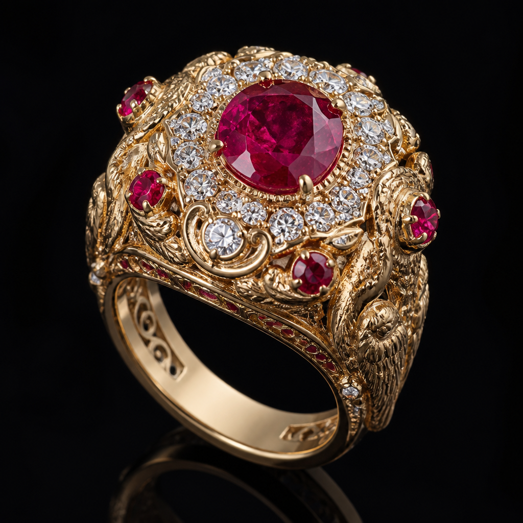 A royal inspirational cocktail ring with diamonds and rubies unique exclusive design were creativity speaks an inspiration echoes
photorealistic jewelry design, A royal inspirational cocktail ring with diamonds and rubies unique exclusive design were creativity speaks an inspiration echoes , mythological style, just the design no text
