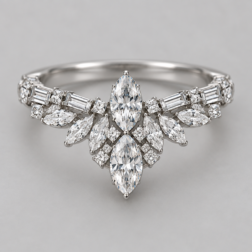 Make into a wedding ring
edit the attached jewelry design with these instructions: Make into a wedding ring. keep it photorealistic, just the design no text