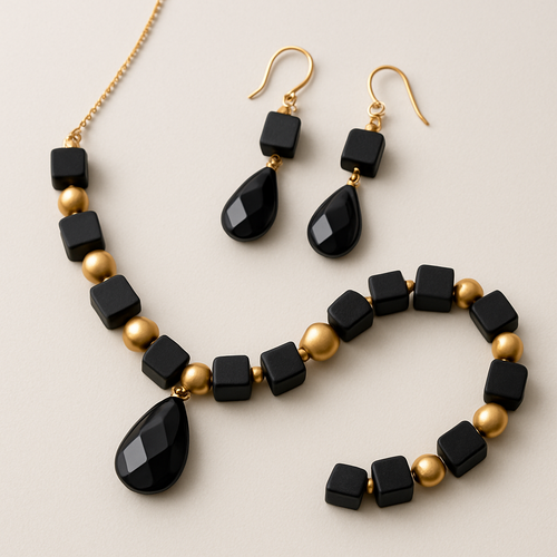 Some gems and square beads blacks and golds 