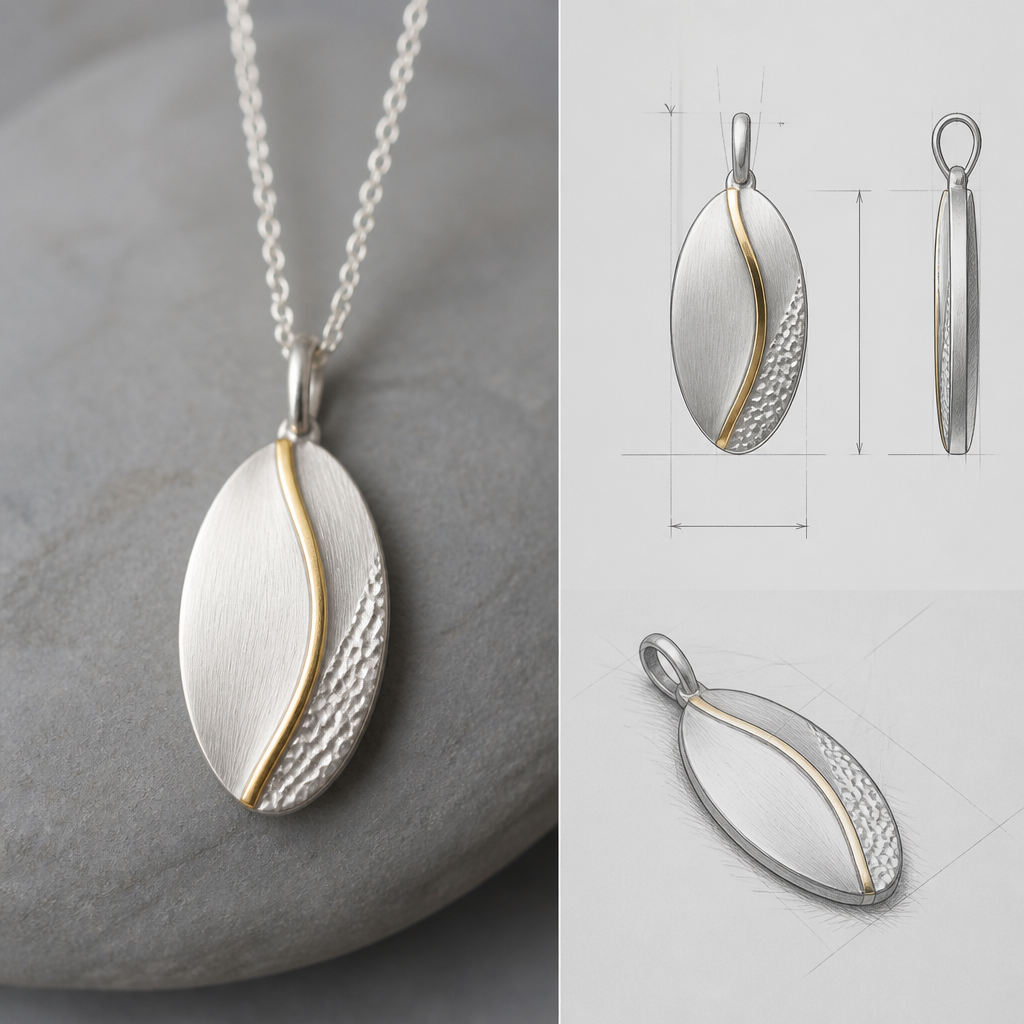 A nordic women's pendant made of silver with sapphire stones, highly ornate, intricate and elaborate, richly detailed. "photorealistic jewelry design, A scandinavian women's pendant made of silver suitable for daily wear, minimalist. simple and delicate, clean lines. simplistic form minimalist brushed silver finish with an accent of gold and a very small section of hammered surface, scandinavian style, with design scketchs and mesurments
photorealistic jewelry design, A nordic women's pendant made of silver with sapphire stones, highly ornate, intricate and elaborate, richly detailed. "photorealistic jewelry design, A scandinavian women's pendant made of silver suitable for daily wear, minimalist. simple and delicate, clean lines. simplistic form minimalist brushed silver finish with an accent of gold and a very small section of hammered surface, scandinavian style, with design scketchs and mesurments, nordic style, just the design no text