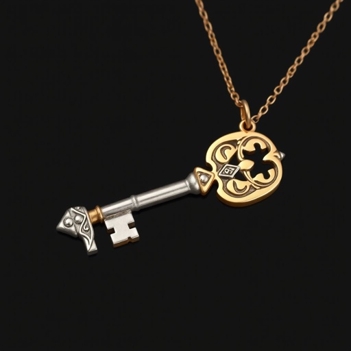 Old skeleton key shape gold and silver tones with olive branch turning on leg and keffieh print on the tip