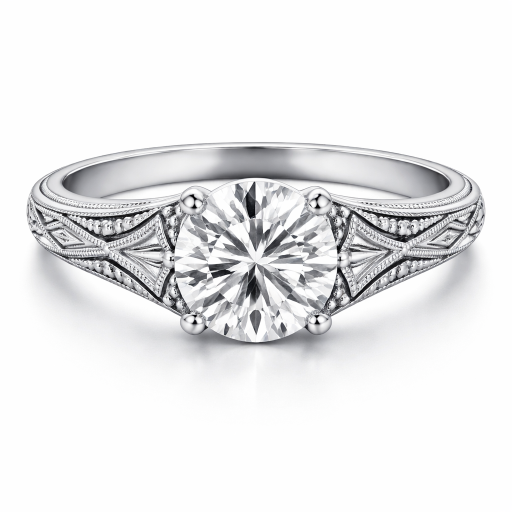 A two pointA 2.30 a diamond with beautiful art deco designs, not filled in with diamond and plain designs with just a normal silver band with the designs
A two pointA 2.30 a diamond with beautiful art deco designs, not filled in with diamond and plain designs with just a normal silver band with the designs, art_deco style