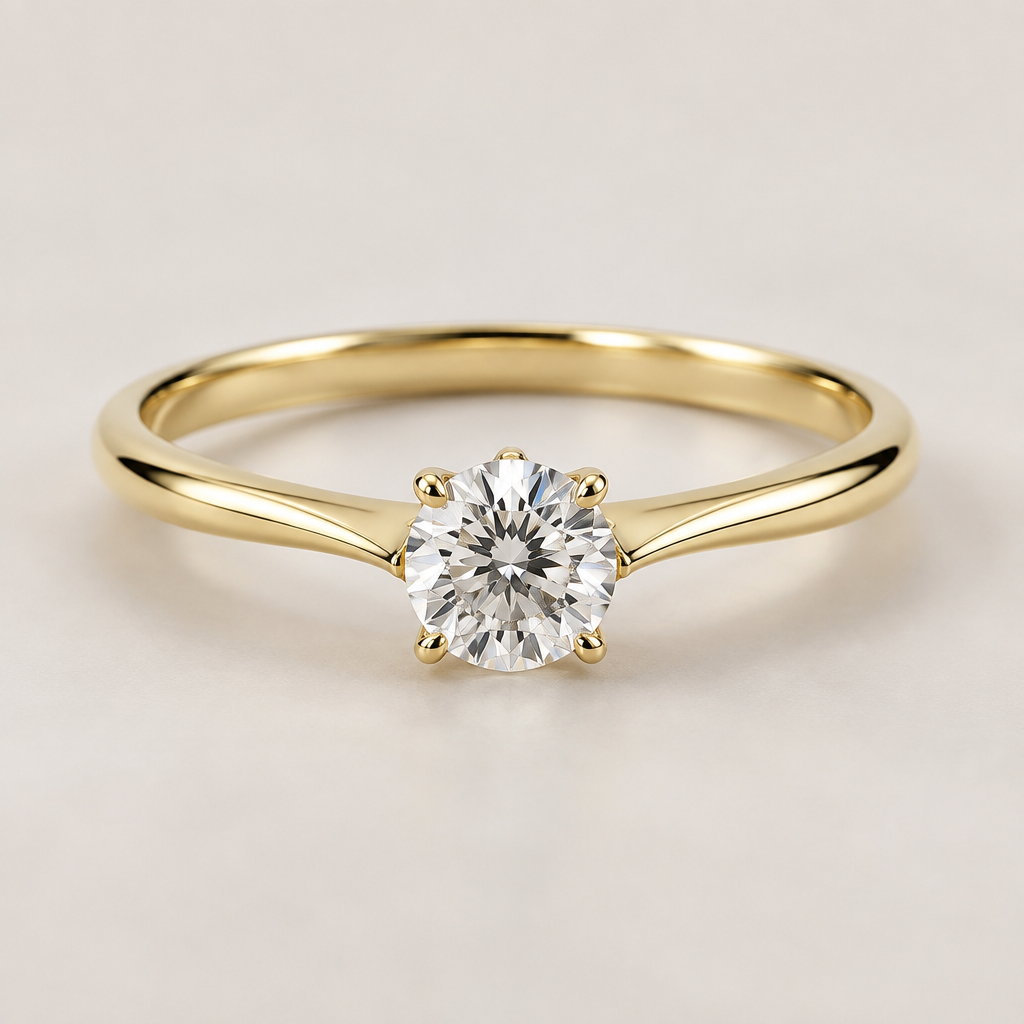 A solitaire women's ring made of gold with diamond stones suitable for engagement. deve essere snello, sobrio, di design, con forme affusolate e non alto
photorealistic jewelry design, A solitaire women's ring made of gold with diamond stones suitable for engagement. deve essere snello, sobrio, di design, con forme affusolate e non alto, solitaire style, just the design no text