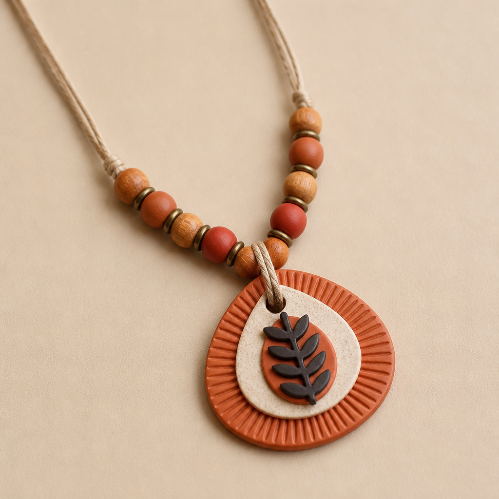 A women's ring. teracotta jewellery pendent with woooden beads and jute string
photorealistic jewelry design, A women's ring. teracotta jewellery pendent with woooden beads and jute string, modern style, just the design no text
