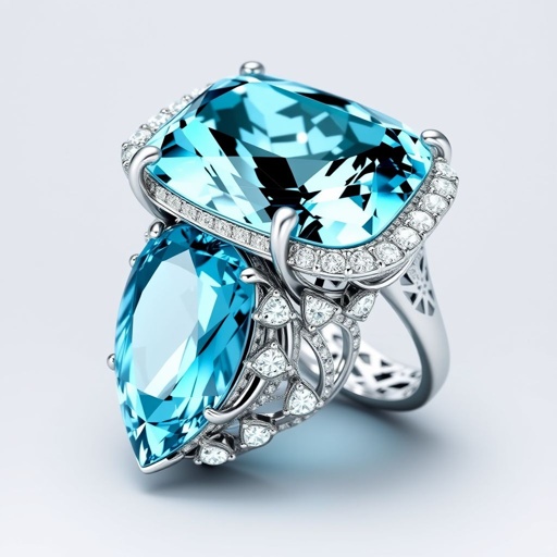 A aquamarine gemstone rose cut and diamond gemstones trillion, 30, with VVS and M carat ring