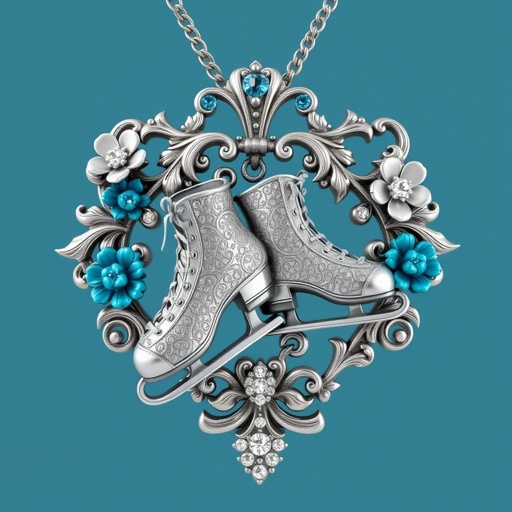 Pendant silver with stylized ice figure skating skates. Remove boots and leave only lowest part of skates. Add turquoise